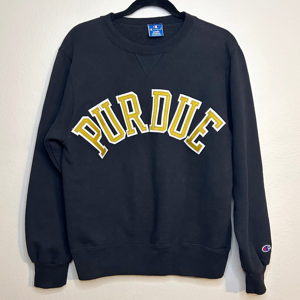 VTG Champion Purdue Black Crewneck Sweatshirt M Y2K Collegiate Made in USA